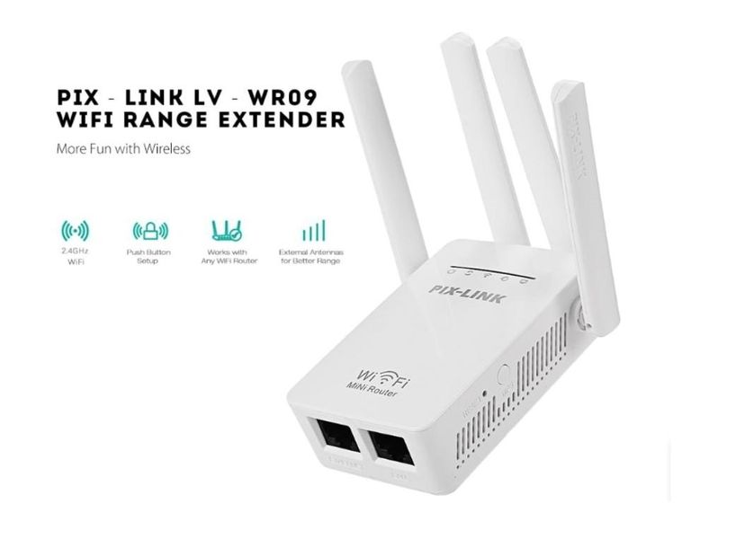 Підсилювач сигналу Wi-Fi з 4 антенами, до 300 мб/с, PIX-LINK LV-WR09 / Міні WiFi роутер маршрутизатор / Репітер 656768862 фото