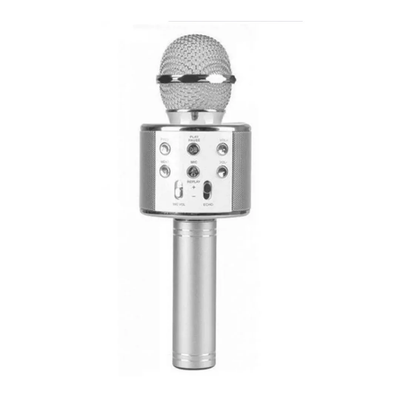 Караоке мікрофон bluetooth USB колонка бездротовий блутуз срібло 55543 фото