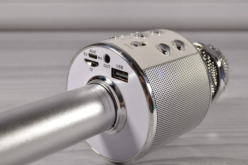 Караоке микрофон bluetooth USB колонка беспроводной блутуз серебро 55543 фото